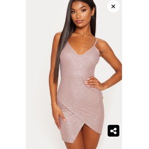 mauve metallic waffle strappy wrap bodycon dress